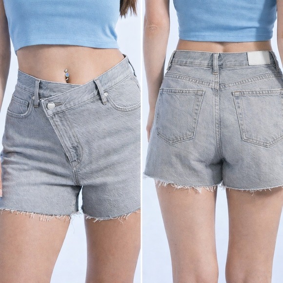 PacSun Pants - Pacsun Womens Gray Denim Vintage Jean Cut Off Shorts Size 29 Asymmetrical Waist